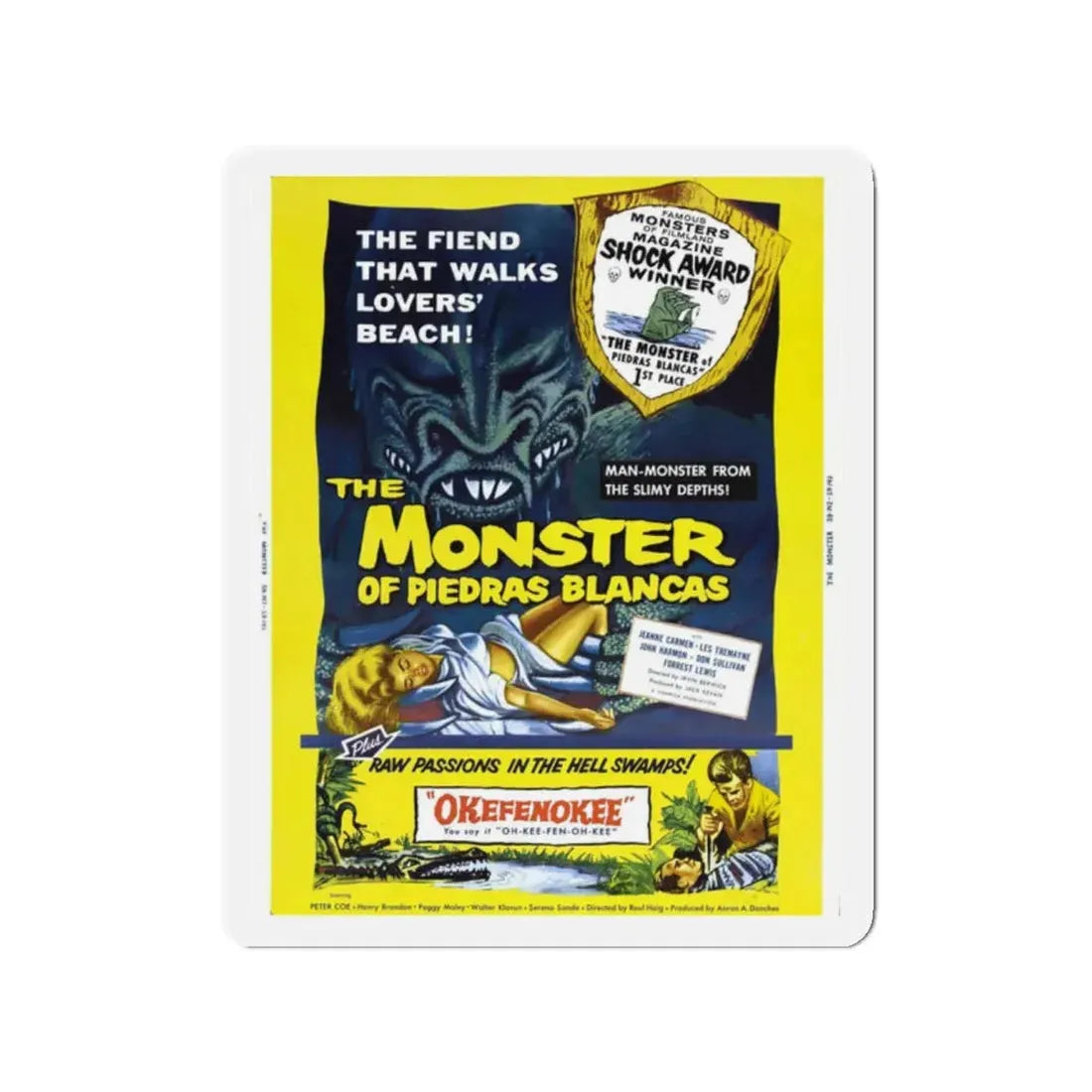 THE MONSTER OF PIEDRAS BLANCAS + OKEFENOKEE 1959 Movie Poster - Refrigerator Magnet 2 Inch Die-Cut - The Sticker Space