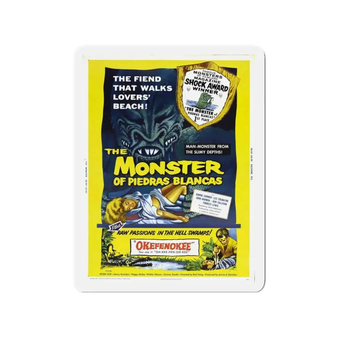 THE MONSTER OF PIEDRAS BLANCAS + OKEFENOKEE 1959 Movie Poster - Refrigerator Magnet 3 Inch Die-Cut - The Sticker Space
