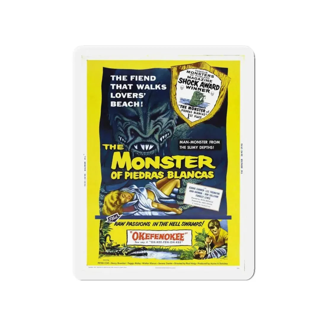 THE MONSTER OF PIEDRAS BLANCAS + OKEFENOKEE 1959 Movie Poster - Refrigerator Magnet 4 Inch Die-Cut - The Sticker Space