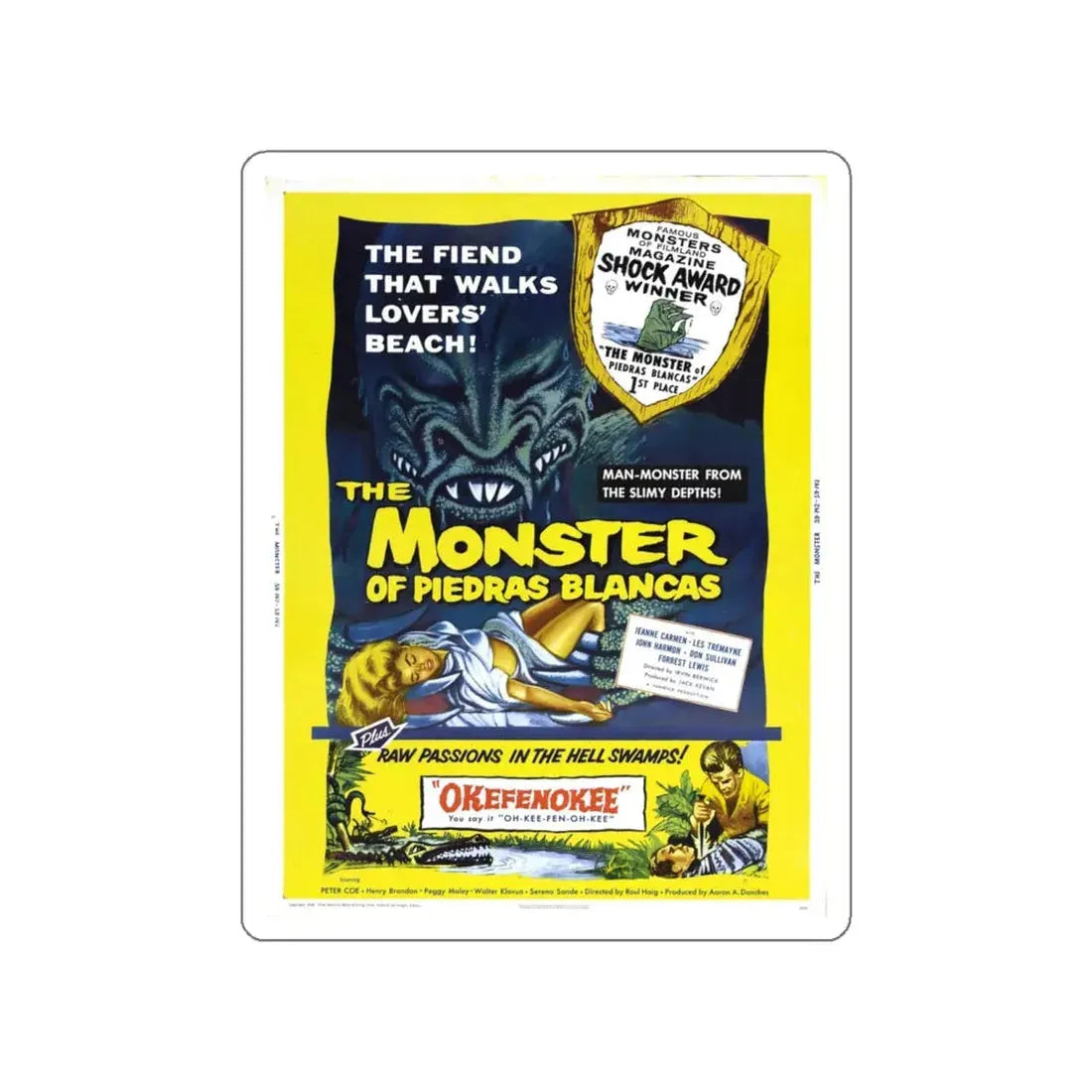 THE MONSTER OF PIEDRAS BLANCAS + OKEFENOKEE 1959 Movie Poster STICKER Vinyl Die-Cut Decal 6 Inch - The Sticker Space