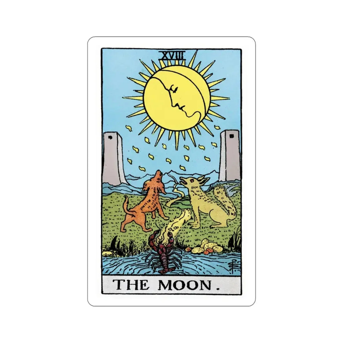 The Moon (Rider Waite Tarot Deck) STICKER Vinyl Die-Cut Decal 3 Inch - The Sticker Space
