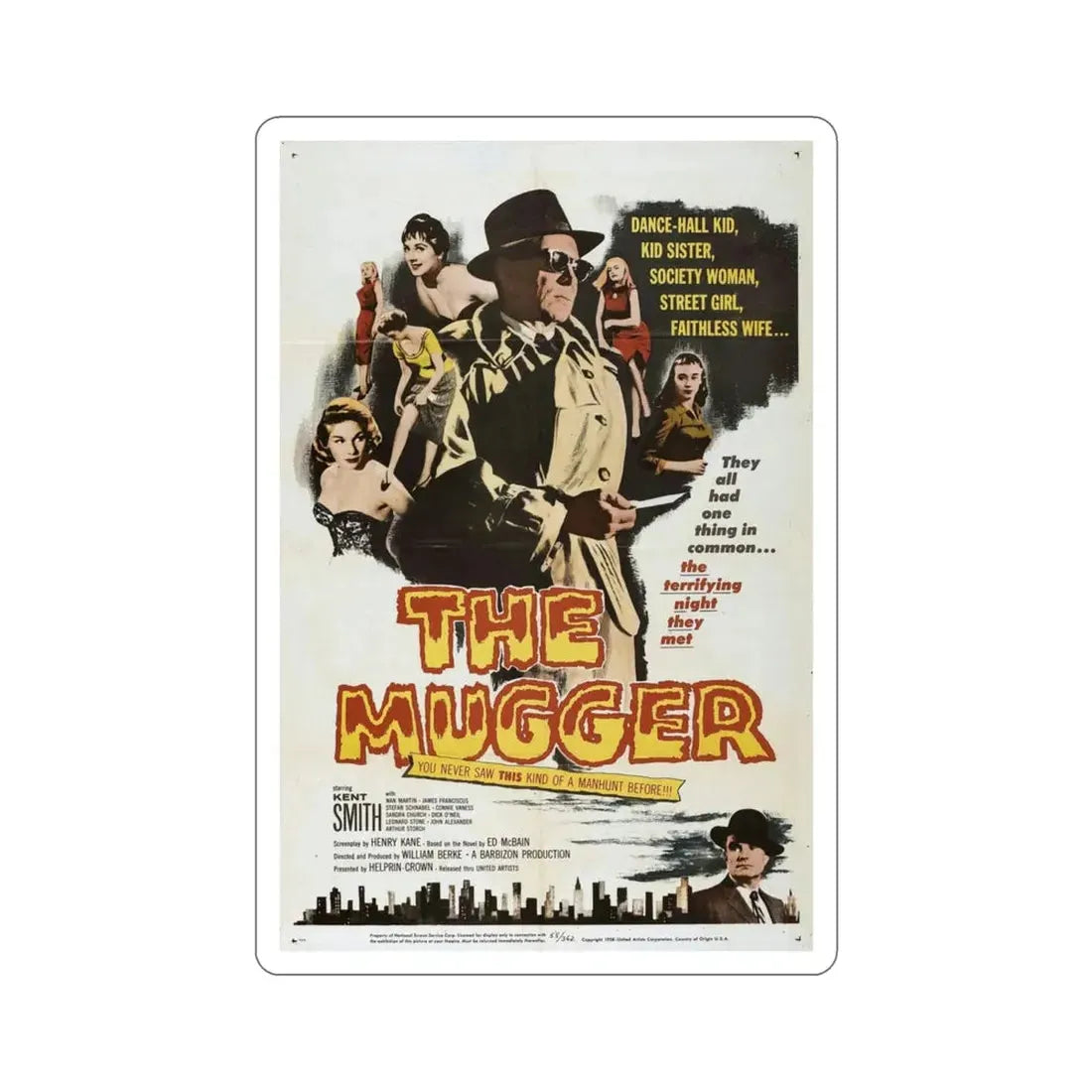 The Mugger 1958 Movie Poster STICKER Vinyl Die-Cut Decal 4 Inch - The Sticker Space