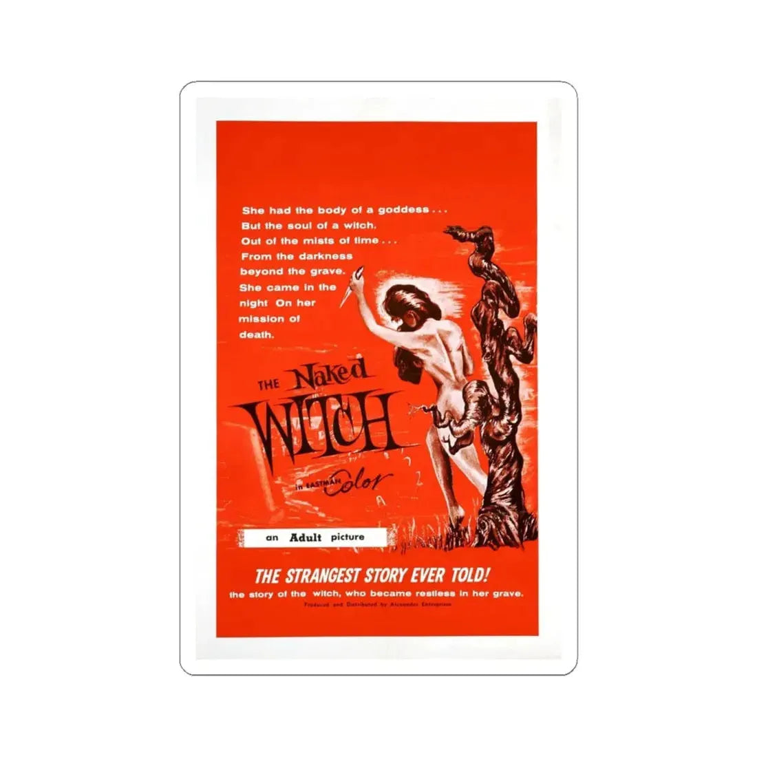 THE NAKED WITCH 1961 Movie Poster - STICKER Vinyl Kiss-Cut Decal 4 Inch White - The Sticker Space