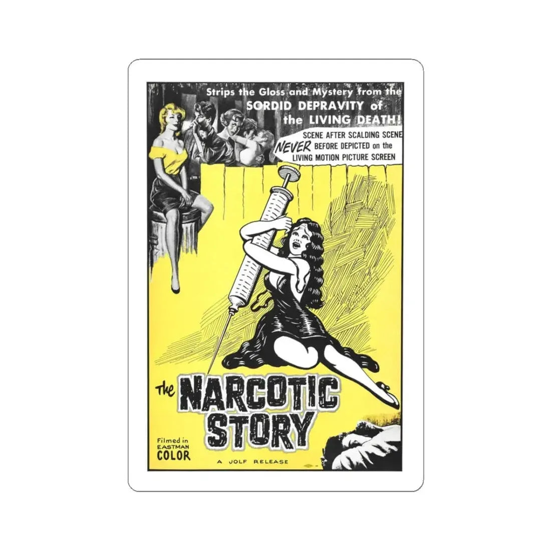 THE NARCOTICS STORY 1958 Movie Poster - STICKER Vinyl Kiss-Cut Decal 3 Inch White - The Sticker Space