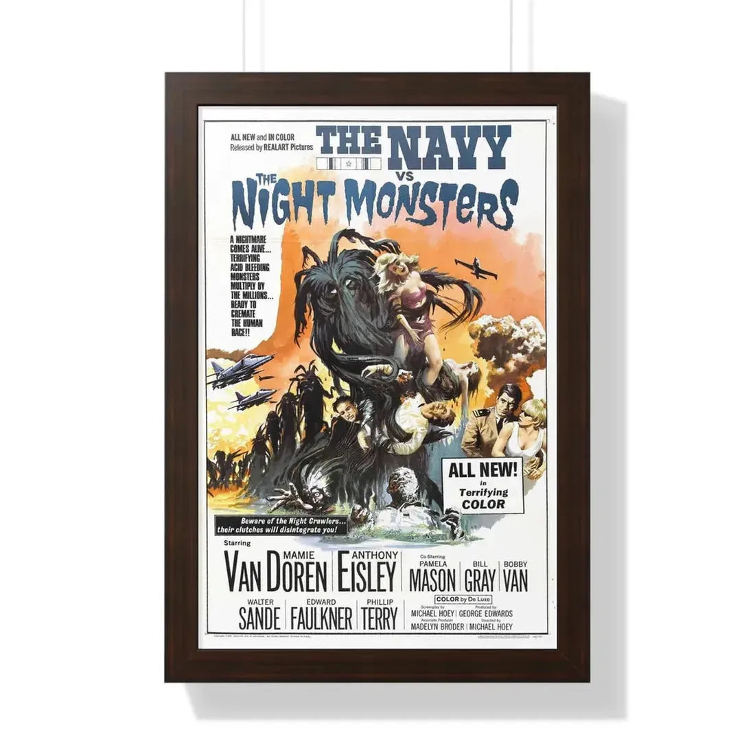 THE NAVY VS THE NIGHT MONSTERS 1966 - Framed Movie Poster 16″ x 24″ Walnut - The Sticker Space