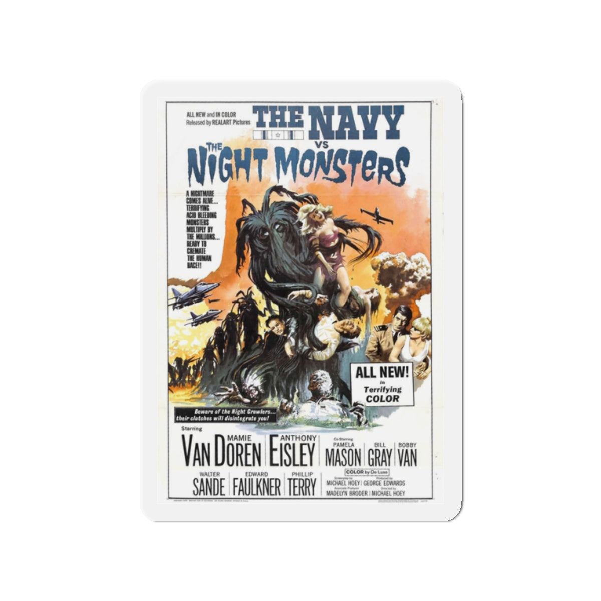 THE NAVY VS THE NIGHT MONSTERS 1966 Movie Poster - Refrigerator Magnet-2" x 2"-The Sticker Space