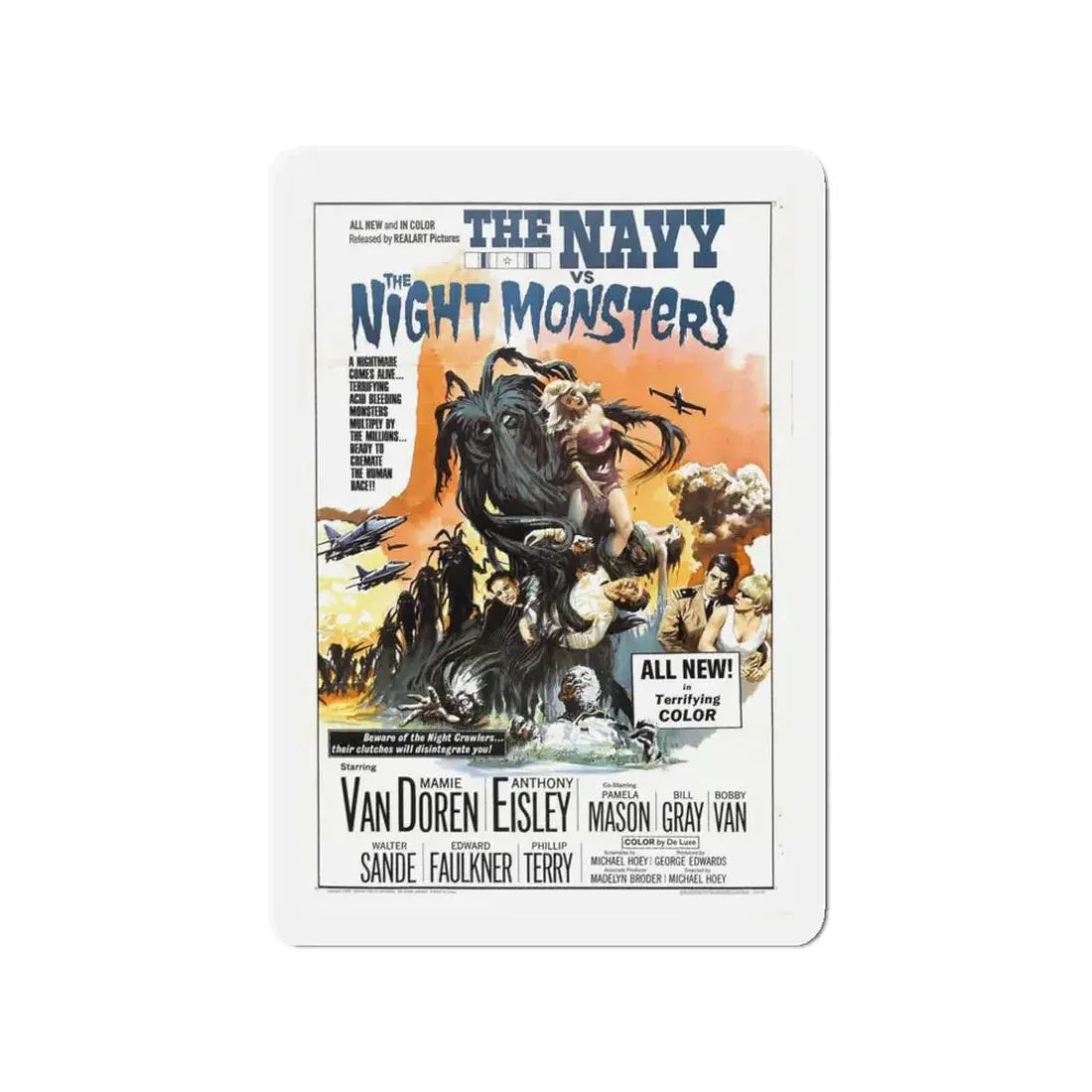 THE NAVY VS THE NIGHT MONSTERS 1966 Movie Poster - Refrigerator Magnet 3 Inch Die-Cut - The Sticker Space