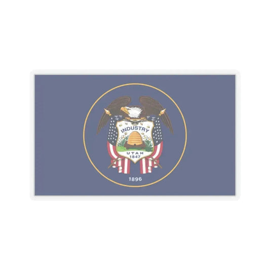 The new 2024 version of the Utah Historic State Flag or U.S.S. Utah version (United States) STICKER Vinyl Kiss-Cut Decal 2 Inch Transparent - The Sticker Space