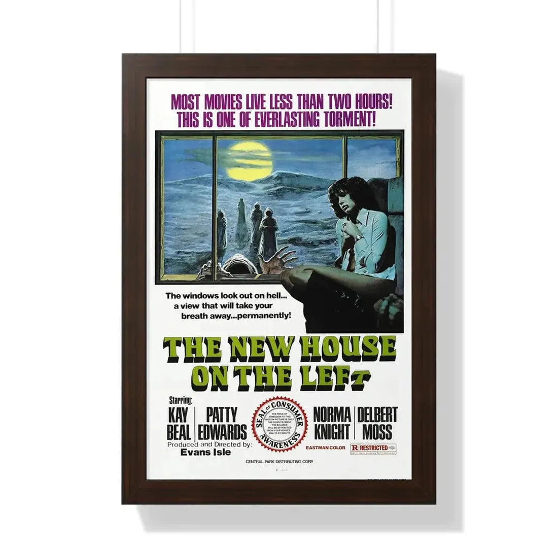 THE NEW HOUSE ON THE LEFT (NIGHT TRAIN MURDERS) 1975 - Framed Movie Poster 16″ x 24″ Walnut - The Sticker Space