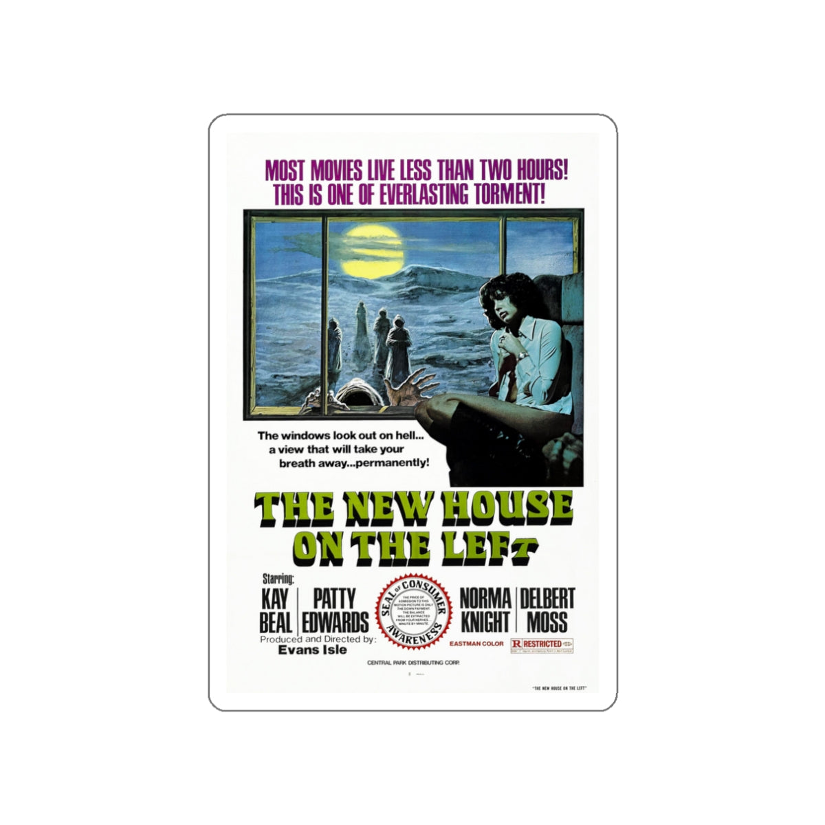 THE NEW HOUSE ON THE LEFT (NIGHT TRAIN MURDERS) 1975 Movie Poster STICKER Vinyl Die-Cut Decal-White-The Sticker Space