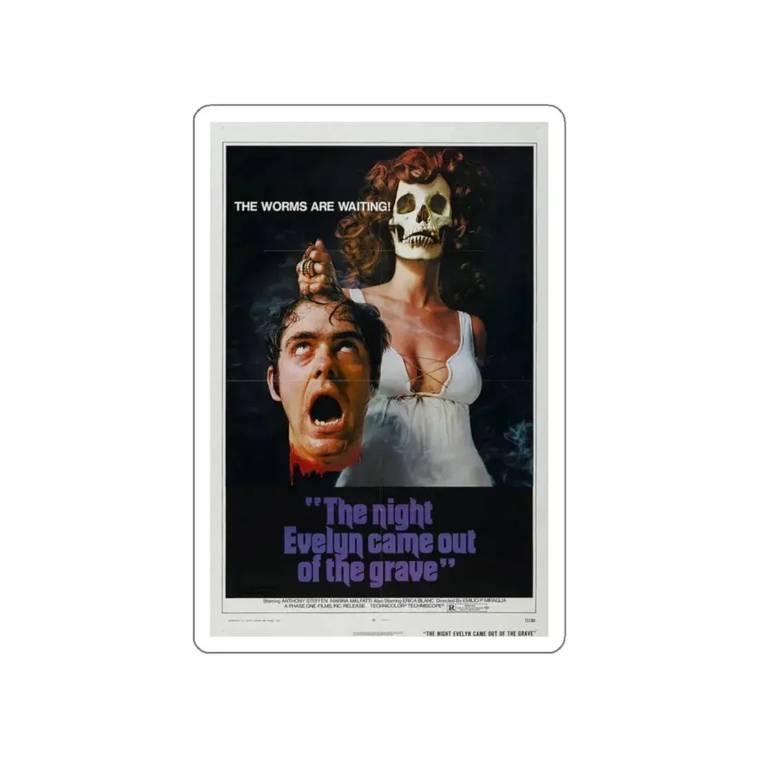THE NIGHT EVELYN CAME OUT OF THE GRAVE 1971 Movie Poster STICKER Vinyl Die-Cut Decal 4 Inch - The Sticker Space