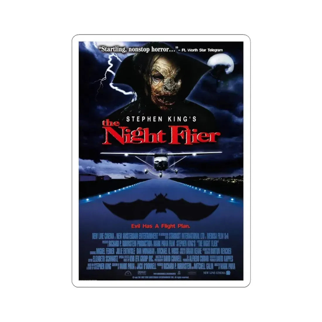 THE NIGHT FLIER 1997 Movie Poster - STICKER Vinyl Kiss-Cut Decal 6 Inch White - The Sticker Space