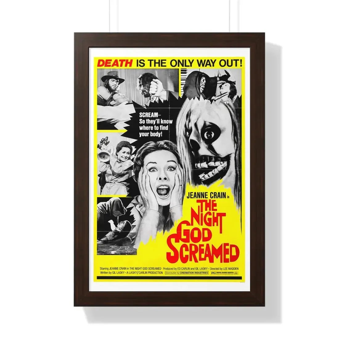 THE NIGHT GOD SCREAMED 1971 - Framed Movie Poster 16″ x 24″ Walnut - The Sticker Space
