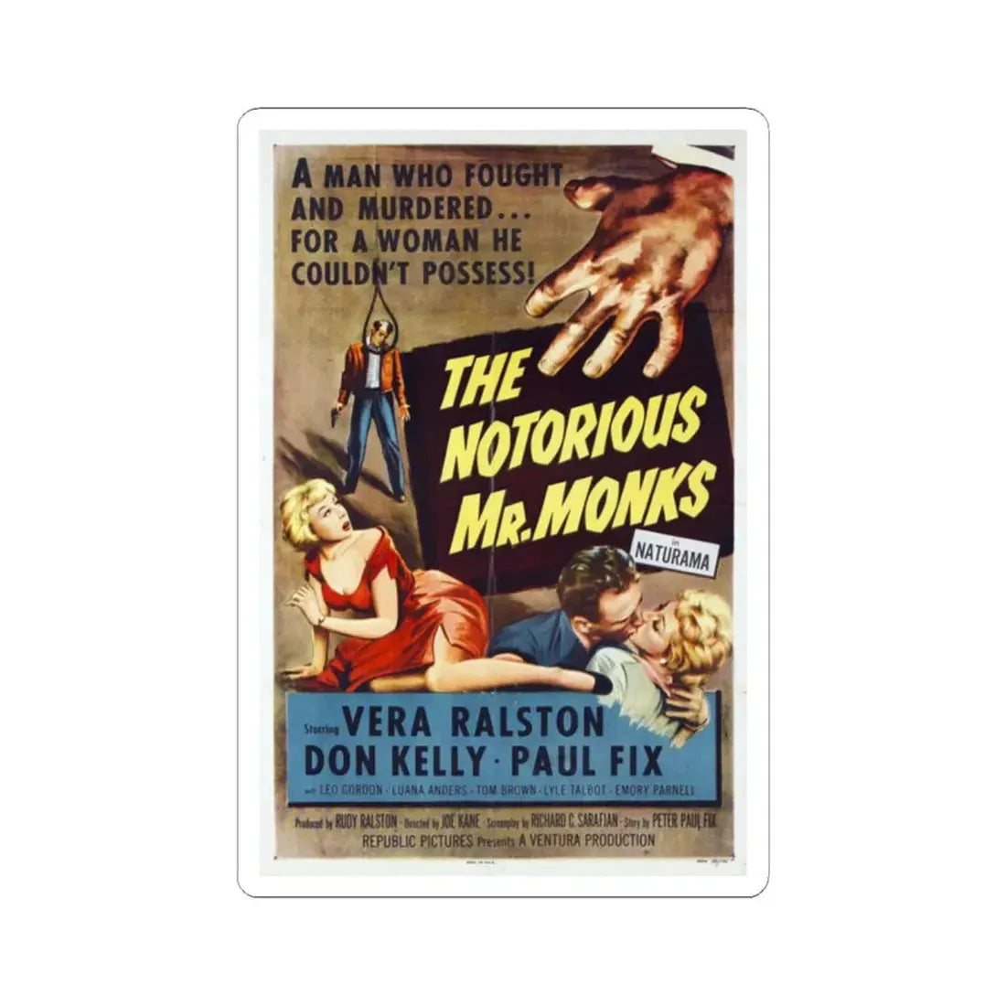 The Notorious Mr Monks 1958 Movie Poster - STICKER Vinyl Kiss-Cut Decal 2 Inch White - The Sticker Space