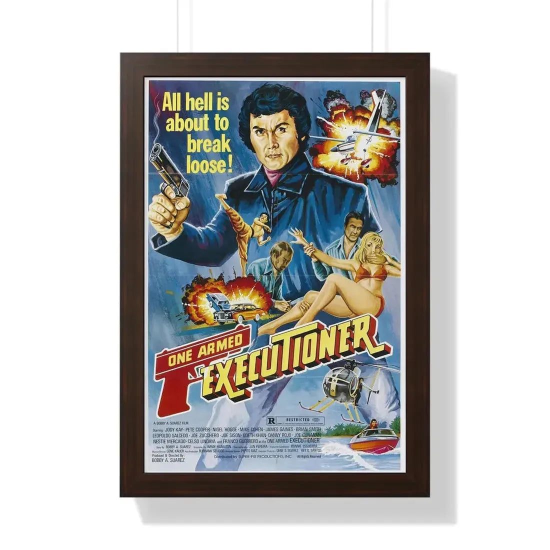 THE ONE ARMED EXECUTIONER 1981 - Framed Movie Poster 16″ x 24″ Walnut - The Sticker Space