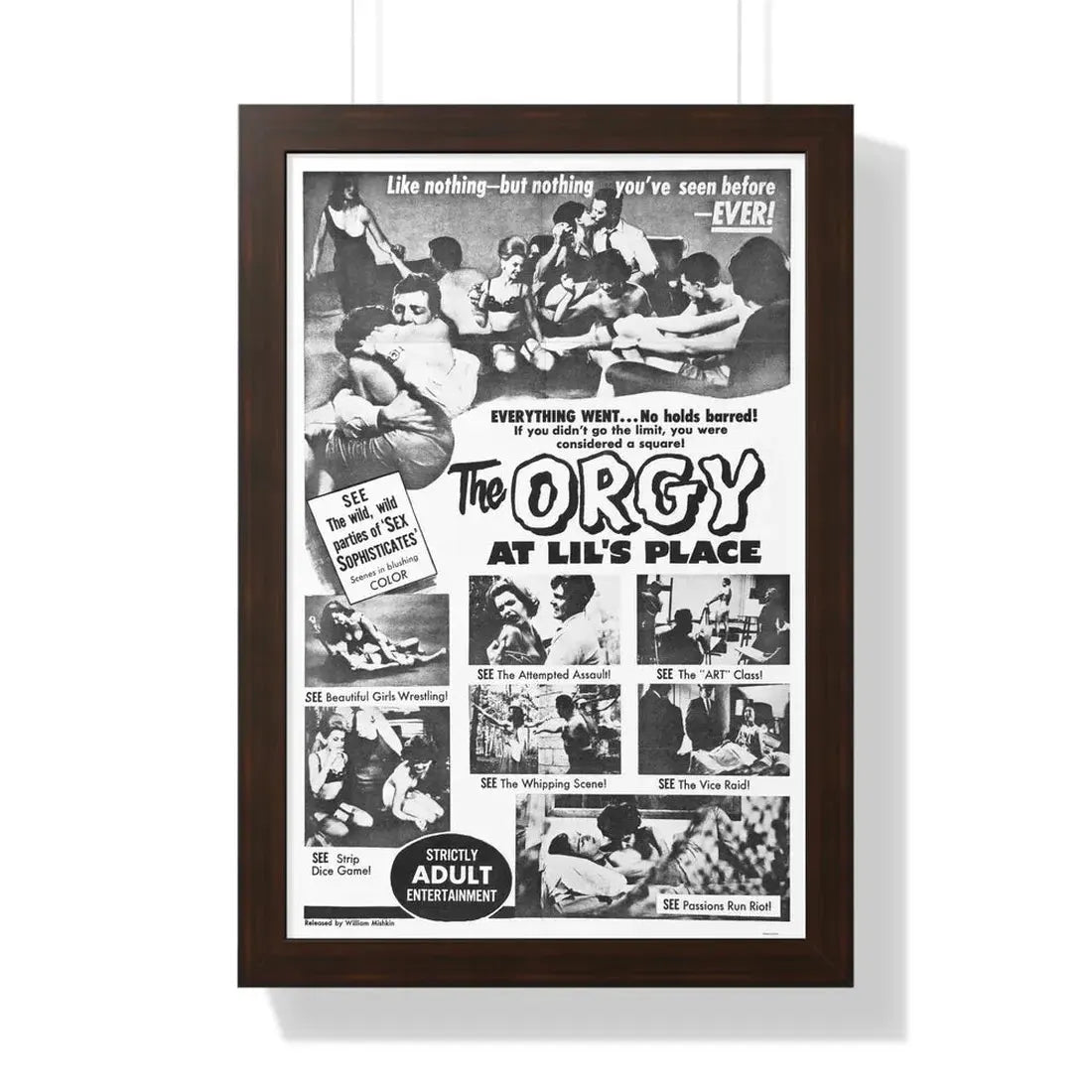 THE ORGY AT LIL'S PLACE 1963 - Framed Movie Poster 16″ x 24″ Walnut - The Sticker Space