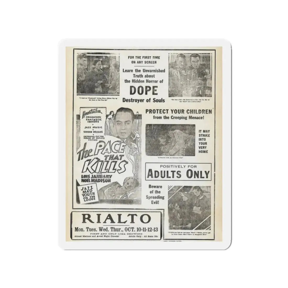 THE PACE THAT KILLS (COCAINE) 3 1935 Movie Poster - Refrigerator Magnet 2 Inch Die-Cut - The Sticker Space