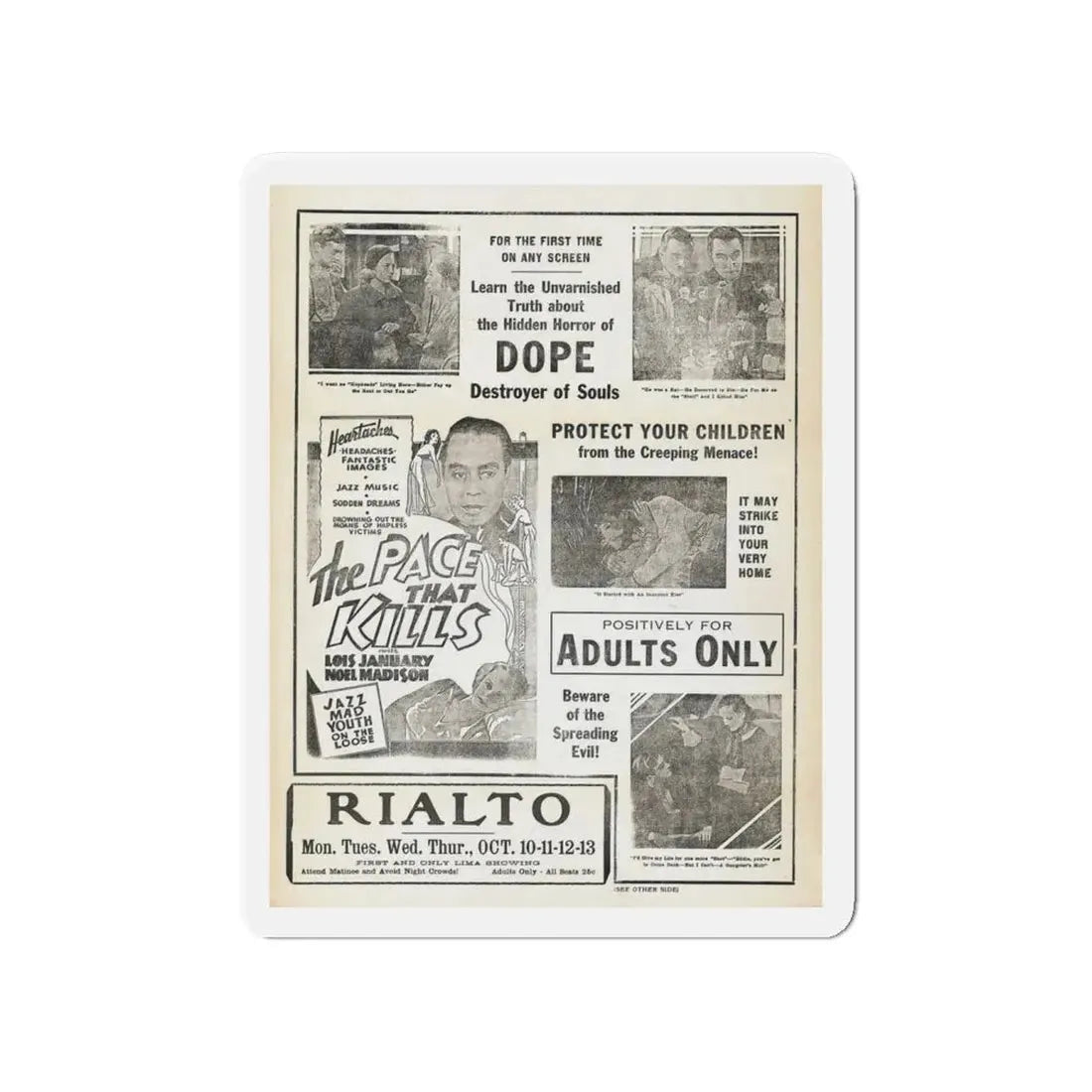 THE PACE THAT KILLS (COCAINE) 3 1935 Movie Poster - Refrigerator Magnet 4 Inch Die-Cut - The Sticker Space