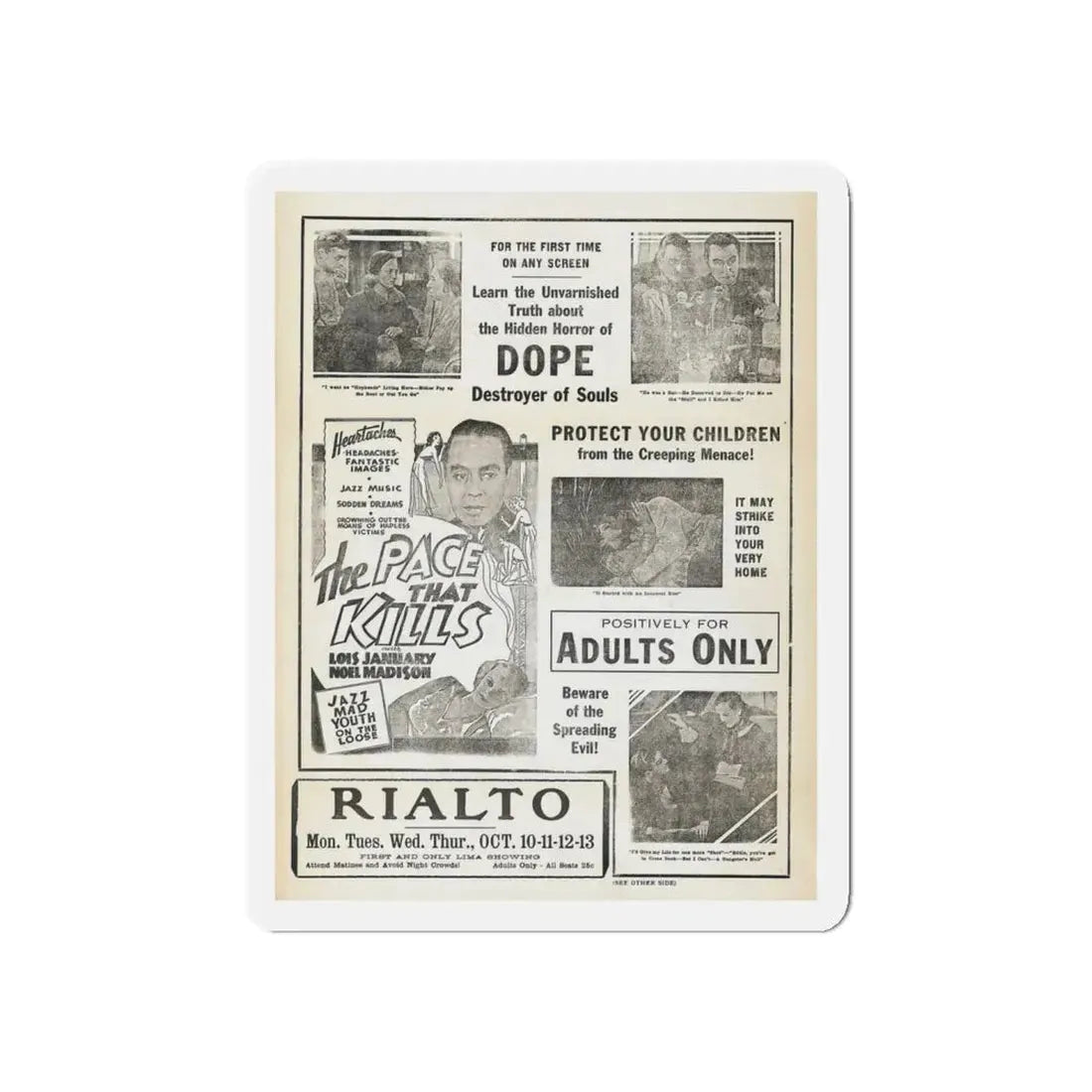 THE PACE THAT KILLS (COCAINE) 3 1935 Movie Poster - Refrigerator Magnet 5 Inch Die-Cut - The Sticker Space