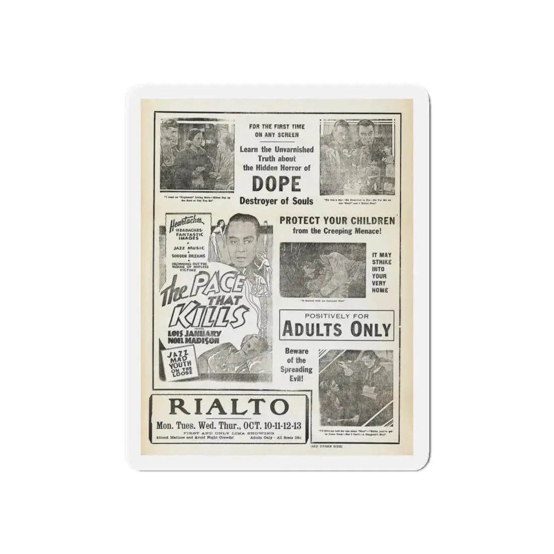 THE PACE THAT KILLS (COCAINE) 3 1935 Movie Poster - Refrigerator Magnet 6 Inch Die-Cut - The Sticker Space