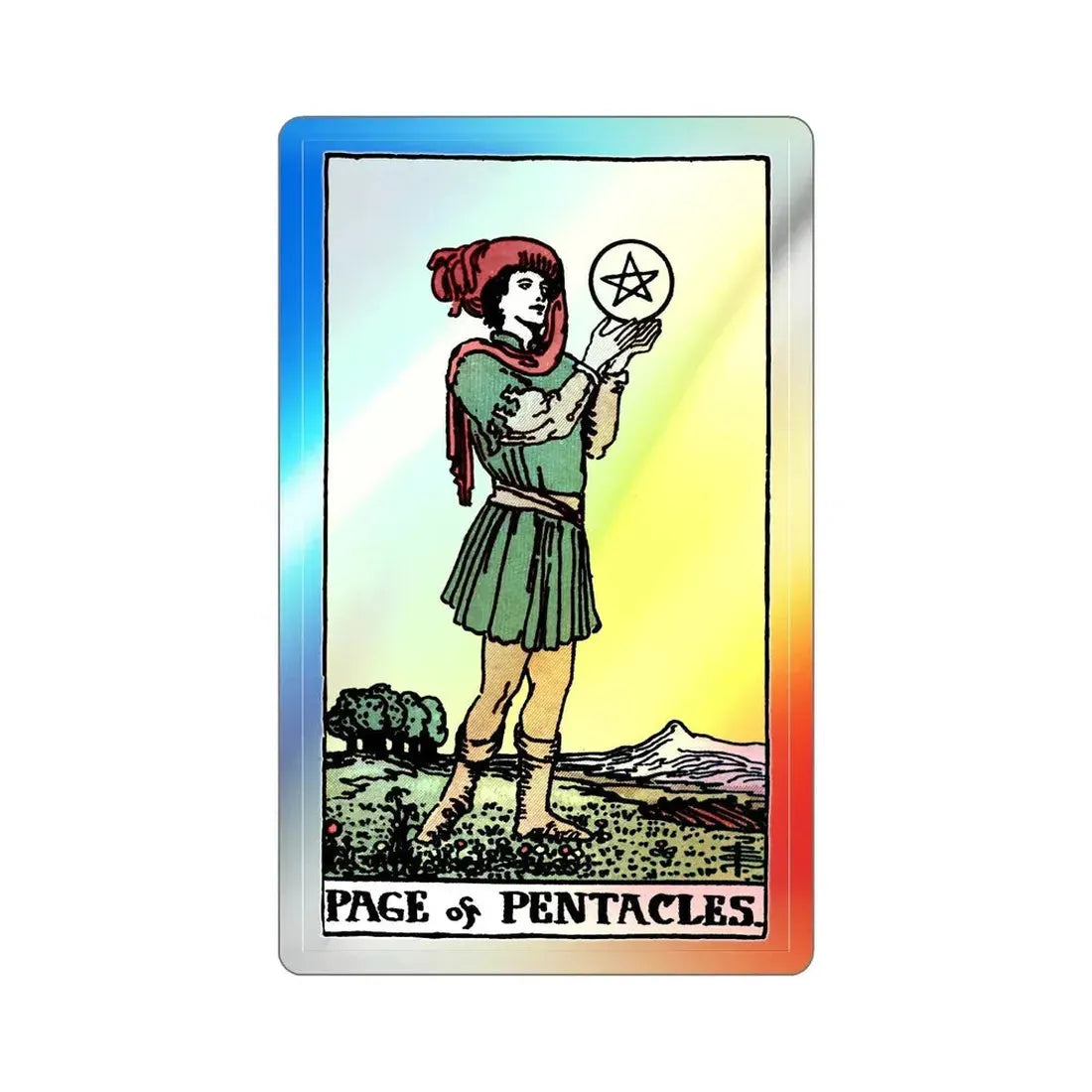 The Page of Pentacles (Tarot Card) Holographic STICKER Die-Cut Vinyl Decal 3 Inch Holographic - The Sticker Space