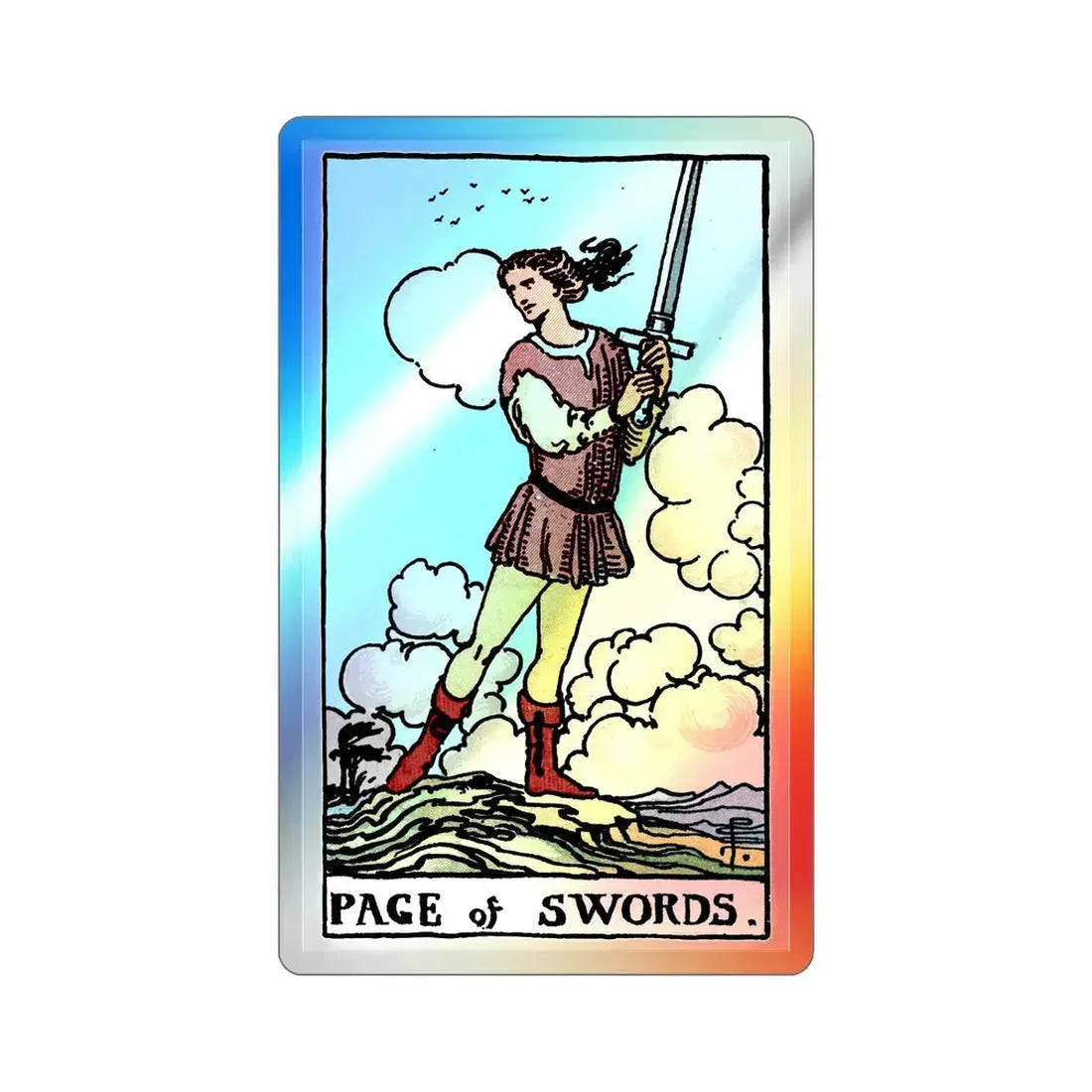 The Page of Swords (Tarot Card) Holographic STICKER Die-Cut Vinyl Decal 3 Inch Holographic - The Sticker Space