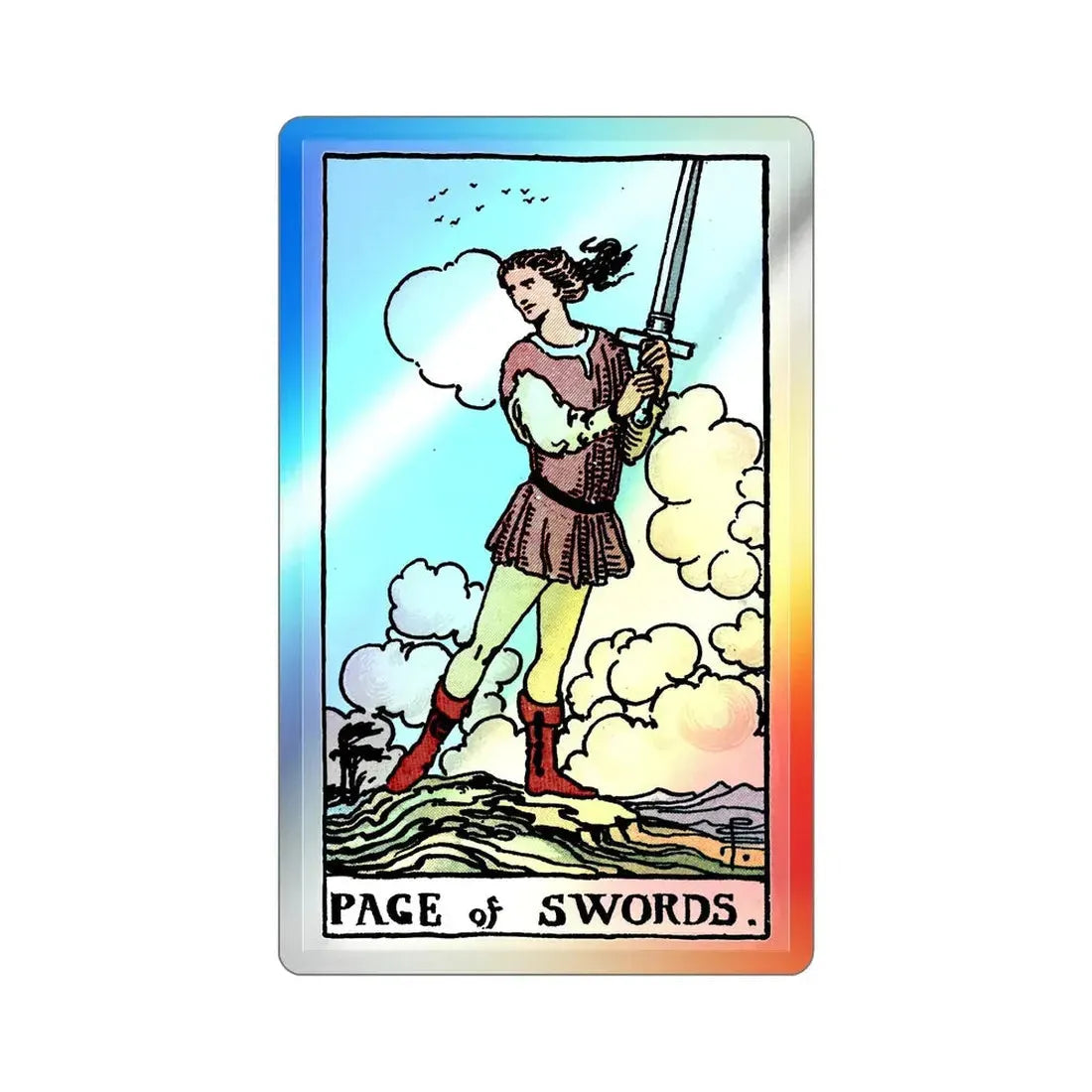 The Page of Swords (Tarot Card) Holographic STICKER Die-Cut Vinyl Decal 4 Inch Holographic - The Sticker Space