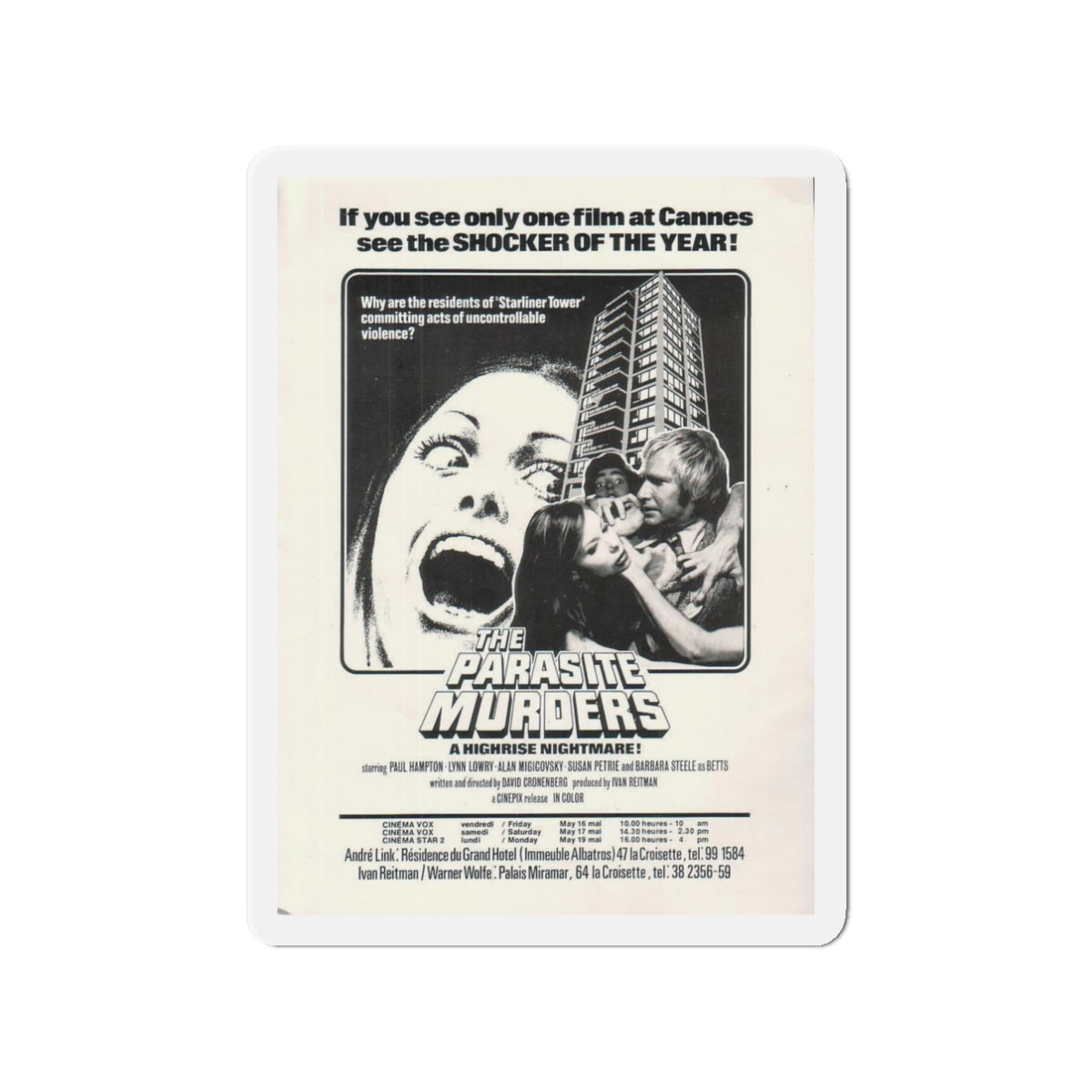 THE PARASITE MURDERS (SHIVERS) 1975 Movie Poster - Refrigerator Magnet