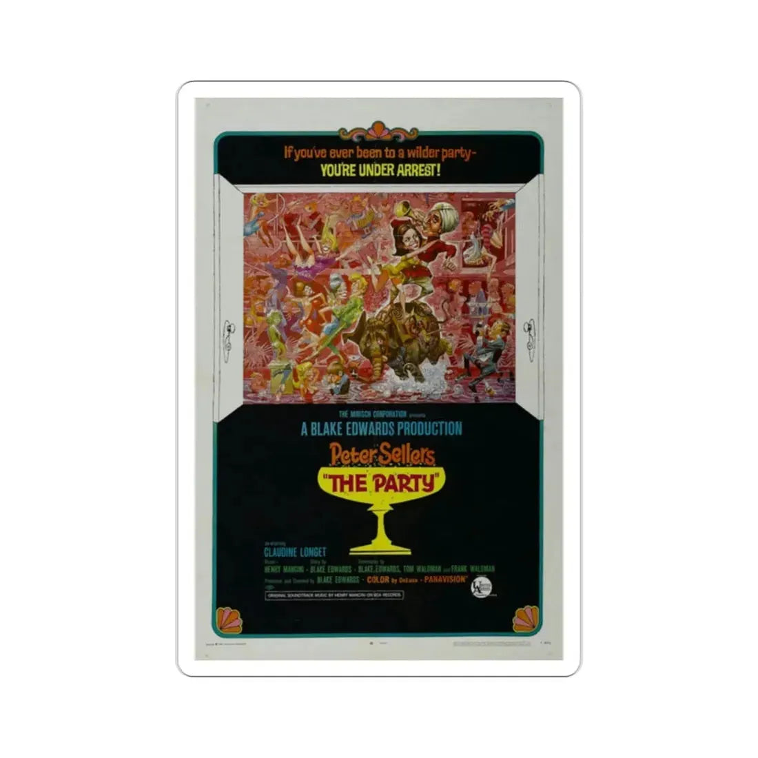 The Party 1968 Movie Poster STICKER Vinyl Die-Cut Decal 2 Inch - The Sticker Space