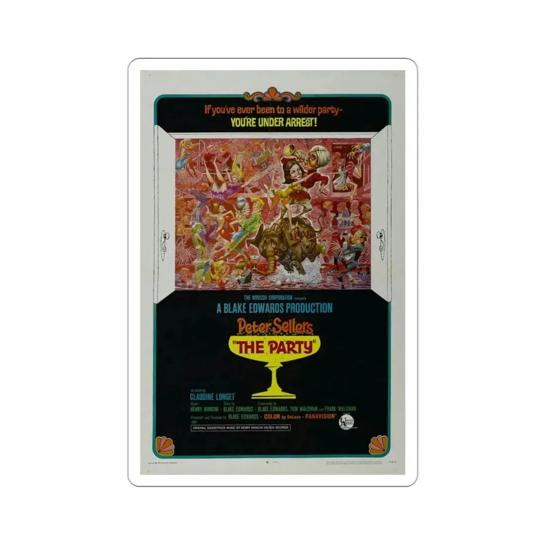 The Party 1968 Movie Poster STICKER Vinyl Die-Cut Decal 3 Inch - The Sticker Space