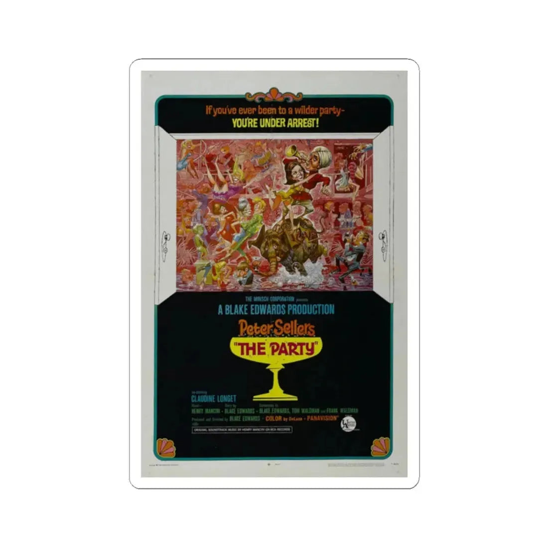 The Party 1968 Movie Poster - STICKER Vinyl Kiss-Cut Decal 2 Inch White - The Sticker Space