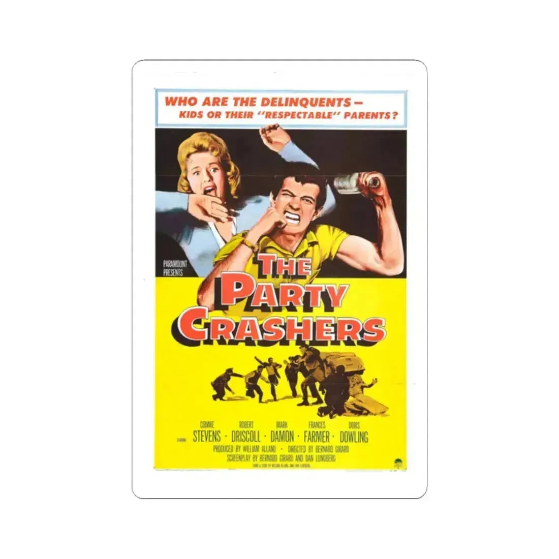 The Party Crashers 1958 Movie Poster - STICKER Vinyl Kiss-Cut Decal 2 Inch White - The Sticker Space