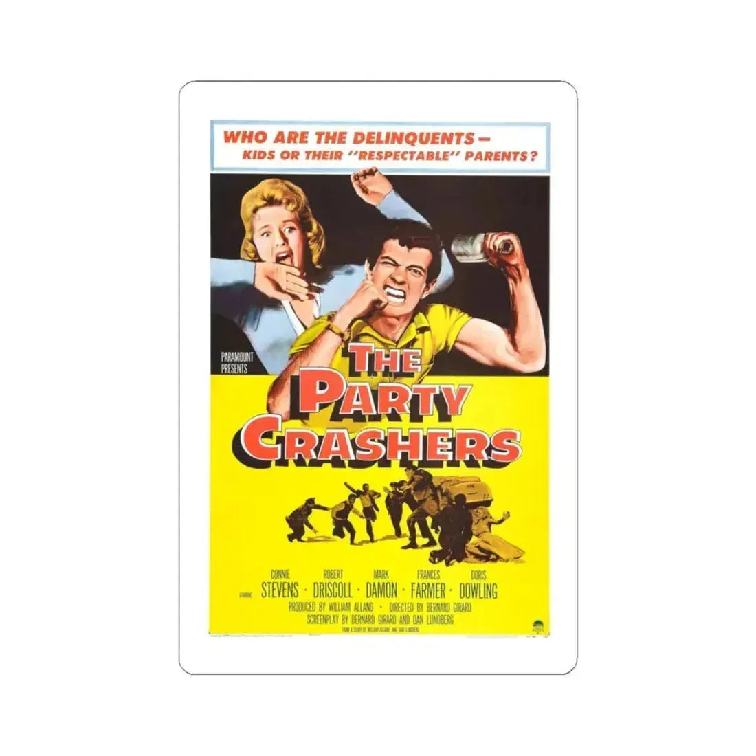 THE PARTY CRASHERS 1958 Movie Poster - STICKER Vinyl Kiss-Cut Decal 3 Inch White - The Sticker Space