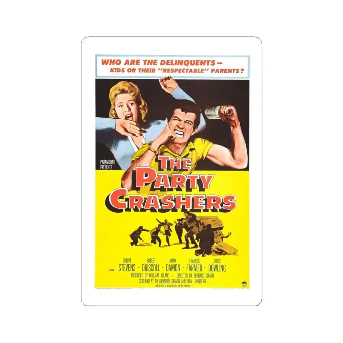 THE PARTY CRASHERS 1958 Movie Poster - STICKER Vinyl Kiss-Cut Decal 6 Inch White - The Sticker Space