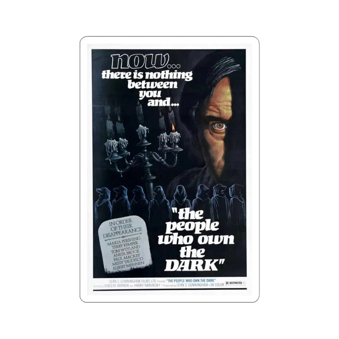 THE PEOPLE WHO OWN THE DARK 1976 Movie Poster - STICKER Vinyl Kiss-Cut Decal 4 Inch White - The Sticker Space