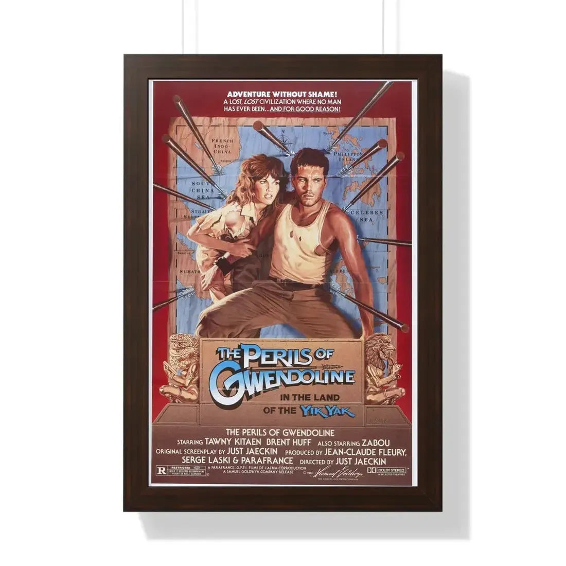 THE PERILS OF GWENDOLINE IN THE LAND OF THE YIK YAK 1984 - Framed Movie Poster 16″ x 24″ Walnut - The Sticker Space