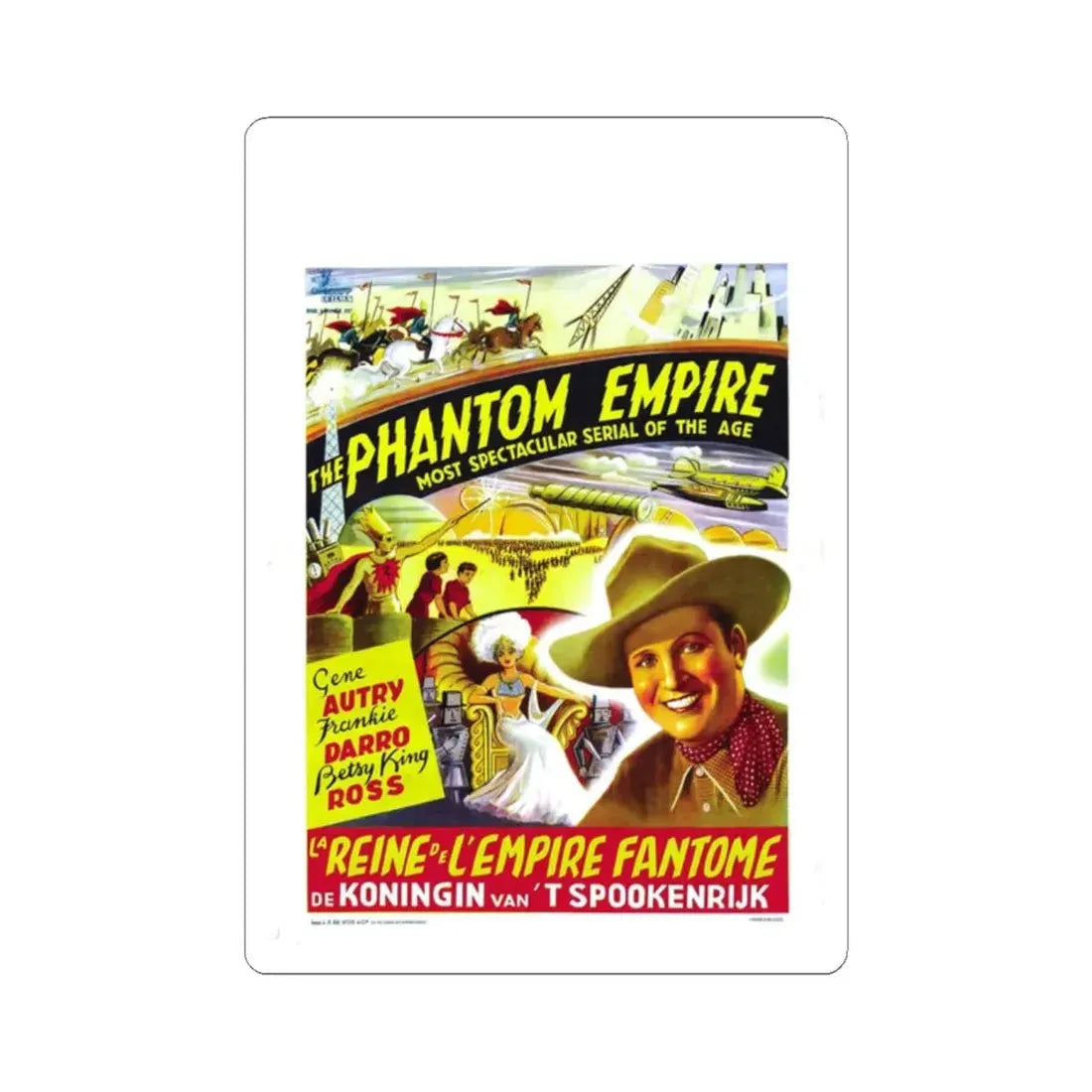 THE PHANTOM EMPIRE (BELGIAN) 1935 Movie Poster - STICKER Vinyl Kiss-Cut Decal 2 Inch White - The Sticker Space