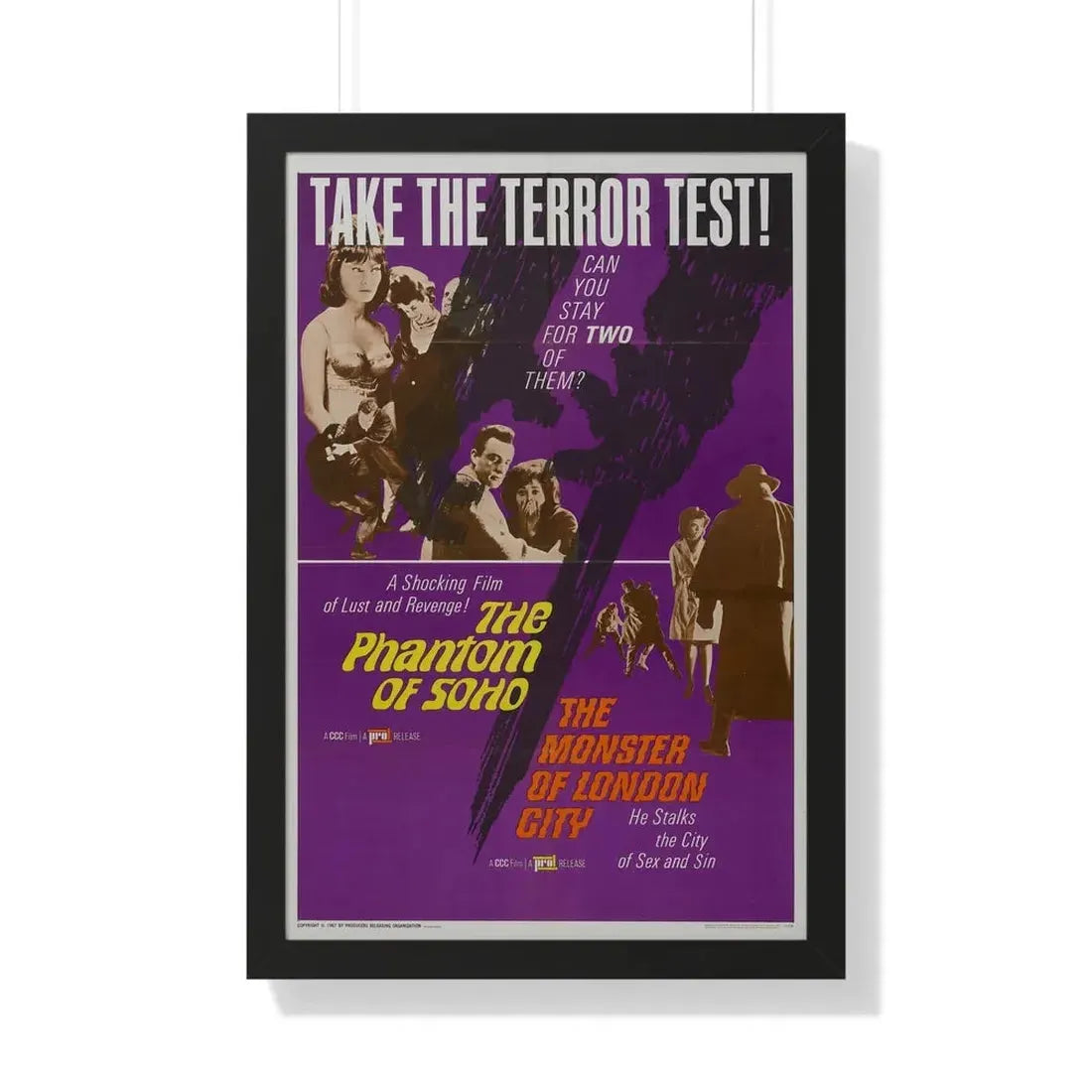 THE PHANTOM OF SOHO + THE MONSTER OF LONDON CITY 1964 - Framed Movie Poster 20" x 30" Black - The Sticker Space