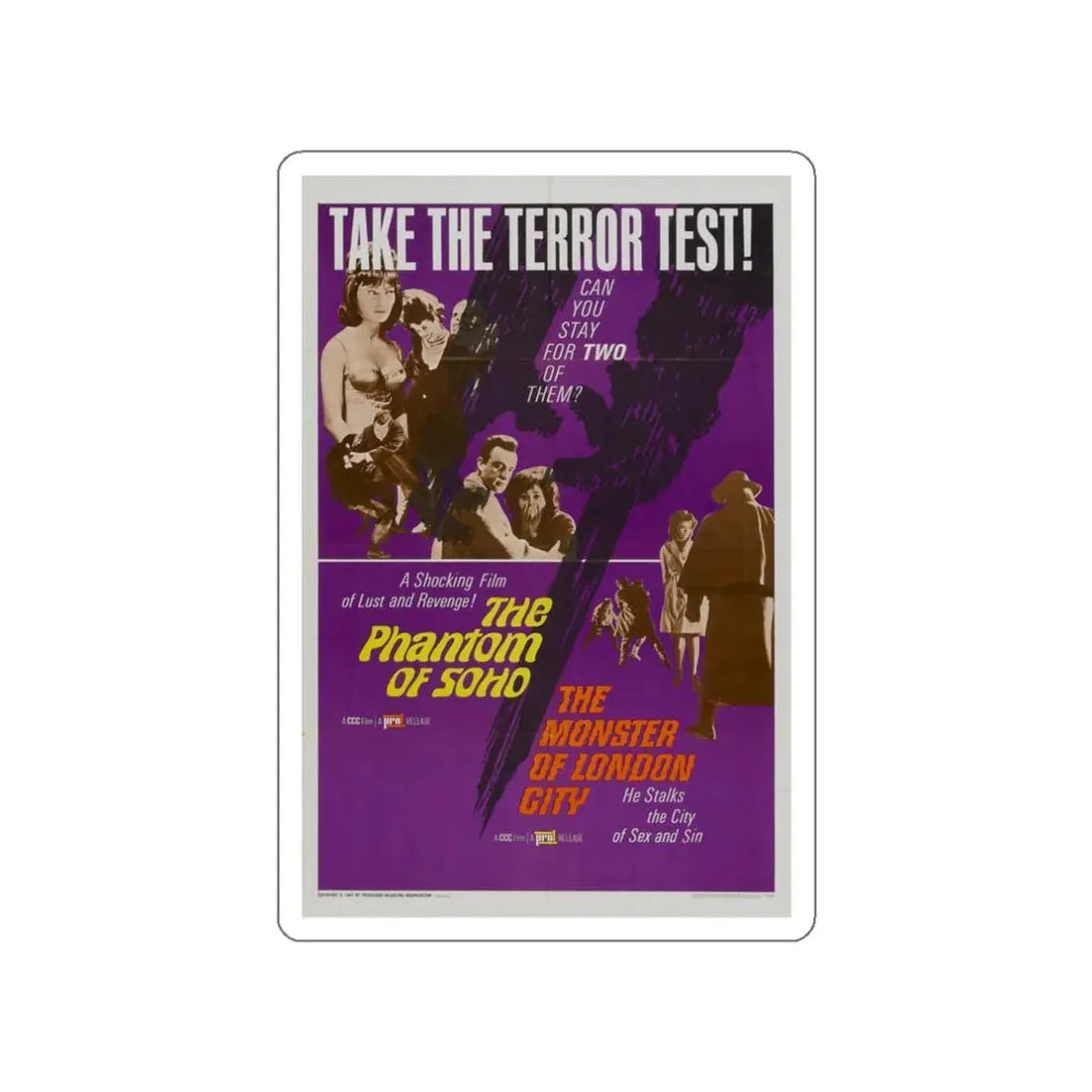THE PHANTOM OF SOHO + THE MONSTER OF LONDON CITY 1964 Movie Poster STICKER Vinyl Die-Cut Decal 3 Inch - The Sticker Space