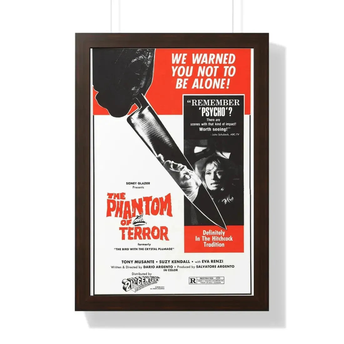 THE PHANTOM OF TERROR (THE BIRD WITH THE CRYSTAL PLUMAGE) 1970 - Framed Movie Poster 16″ x 24″ Walnut - The Sticker Space