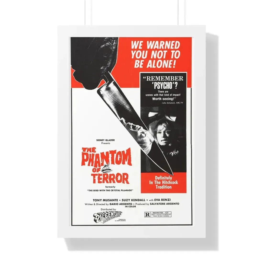 THE PHANTOM OF TERROR (THE BIRD WITH THE CRYSTAL PLUMAGE) 1970 - Framed Movie Poster 16″ x 24″ White - The Sticker Space