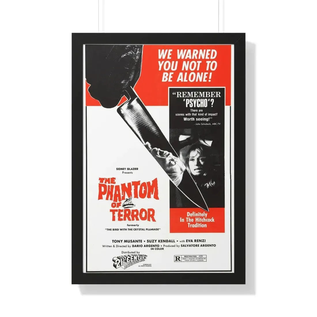 THE PHANTOM OF TERROR (THE BIRD WITH THE CRYSTAL PLUMAGE) 1970 - Framed Movie Poster 20" x 30" Black - The Sticker Space