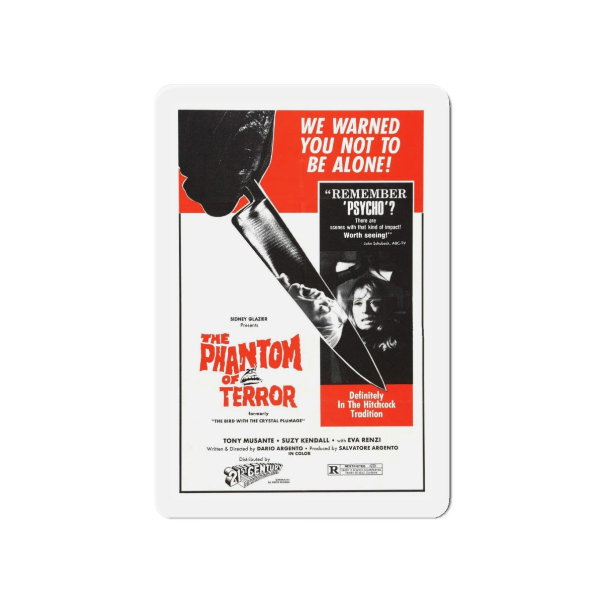 THE PHANTOM OF TERROR (THE BIRD WITH THE CRYSTAL PLUMAGE) 1970 Movie Poster - Refrigerator Magnet