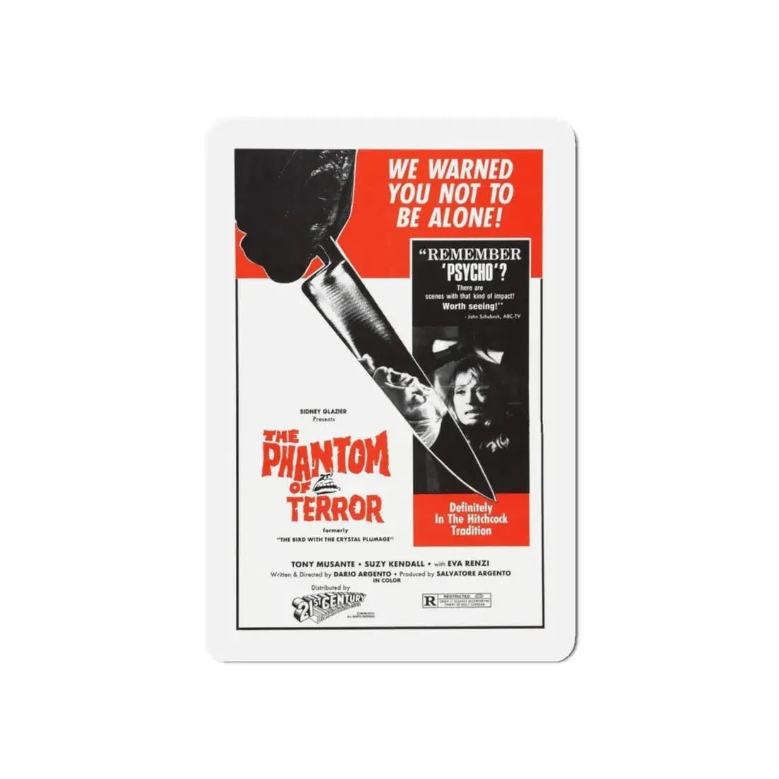 THE PHANTOM OF TERROR (THE BIRD WITH THE CRYSTAL PLUMAGE) 1970 Movie Poster - Refrigerator Magnet 6 Inch Die-Cut - The Sticker Space
