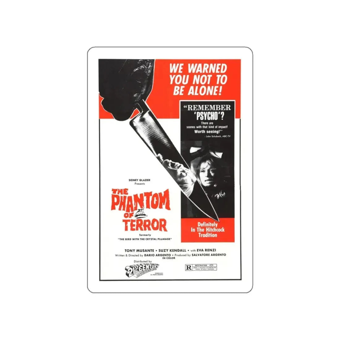 THE PHANTOM OF TERROR (THE BIRD WITH THE CRYSTAL PLUMAGE) 1970 Movie Poster STICKER Vinyl Die-Cut Decal 6 Inch - The Sticker Space