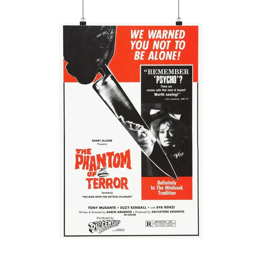 THE PHANTOM OF TERROR (THE BIRD WITH THE CRYSTAL PLUMAGE) 1970 - Paper Movie Poster 16″ x 24″ Matte - The Sticker Space