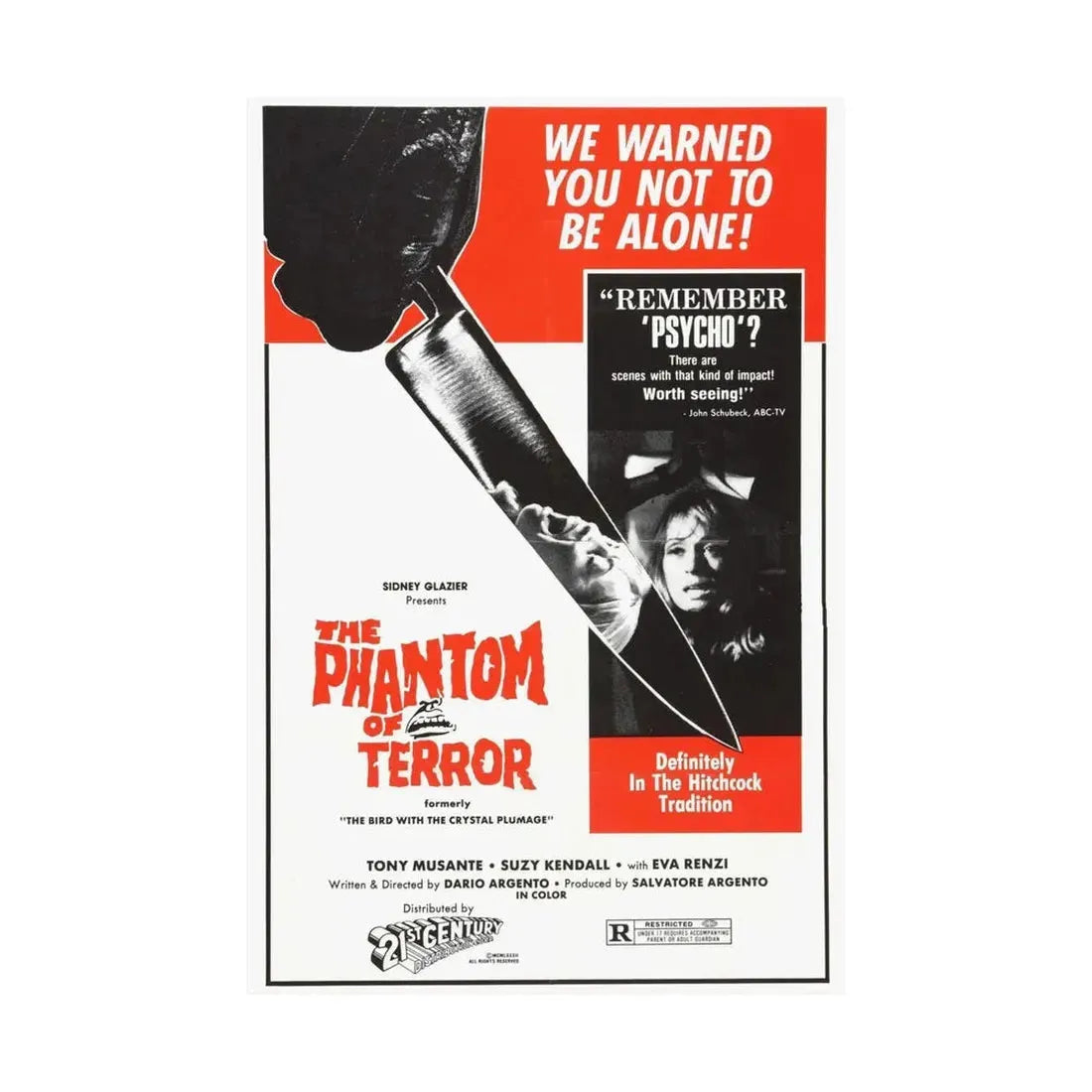 THE PHANTOM OF TERROR (THE BIRD WITH THE CRYSTAL PLUMAGE) 1970 - Paper Movie Poster - The Sticker Space