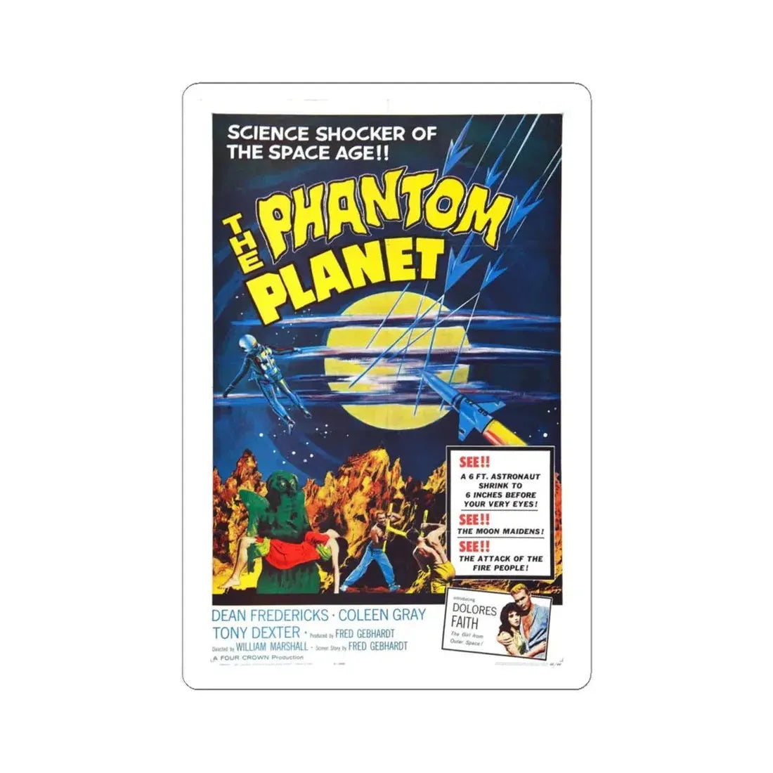 THE PHANTOM PLANET 1961 Movie Poster - STICKER Vinyl Kiss-Cut Decal 6 Inch White - The Sticker Space