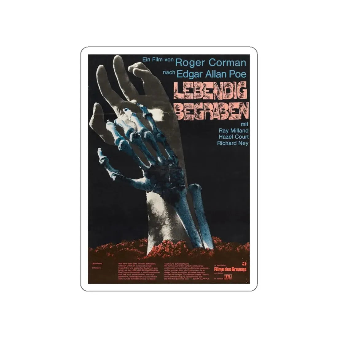THE PREMATURE BURIAL (GERMAN) 1962 Movie Poster STICKER Vinyl Die-Cut Decal 4 Inch - The Sticker Space
