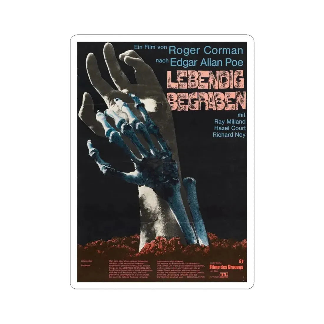 THE PREMATURE BURIAL (GERMAN) 1962 Movie Poster - STICKER Vinyl Kiss-Cut Decal 4 Inch White - The Sticker Space